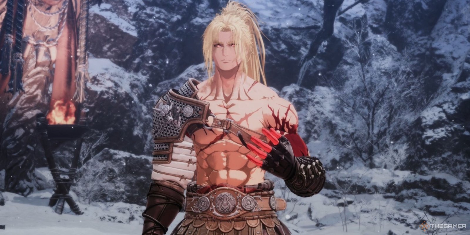 Khazan standing in the snow with his possessed body via Blade Phantom in The First Berserker: Khazan.