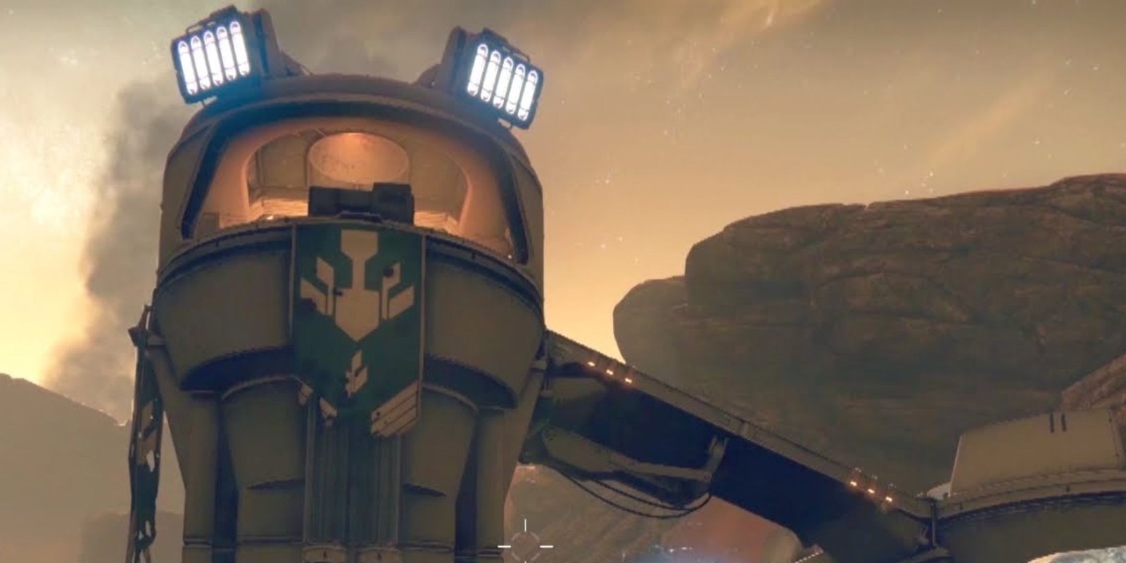 Destiny screenshot of a building that looks like Master Chief.