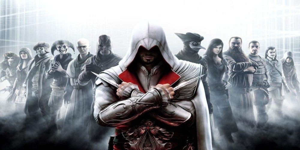 Assassins Creed Brotherhood Promotional Art Lineup or characters.