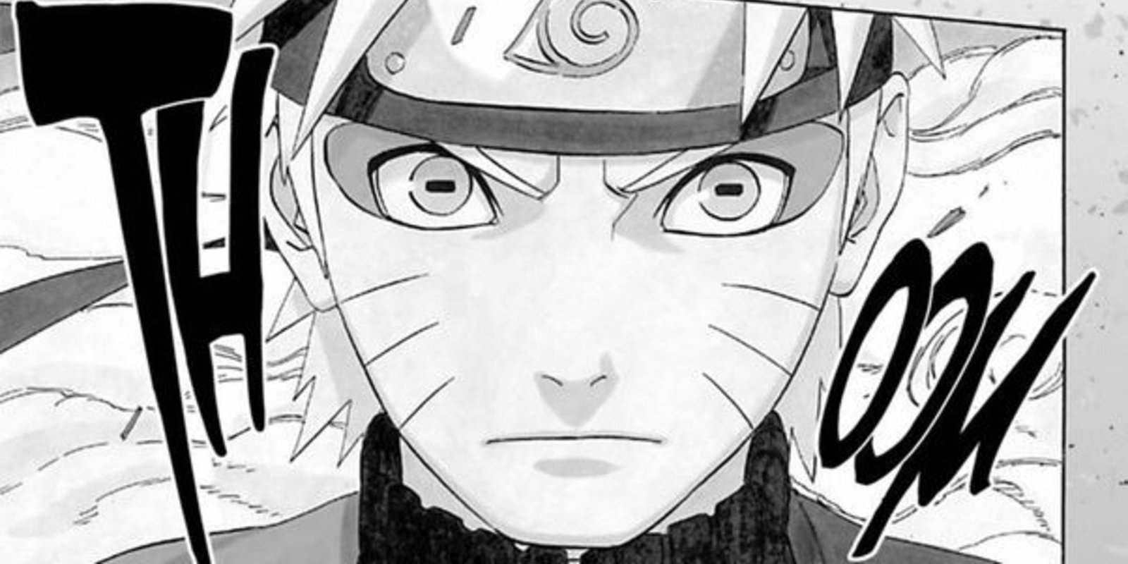 A Naruto manga panel showing Naruto close up.