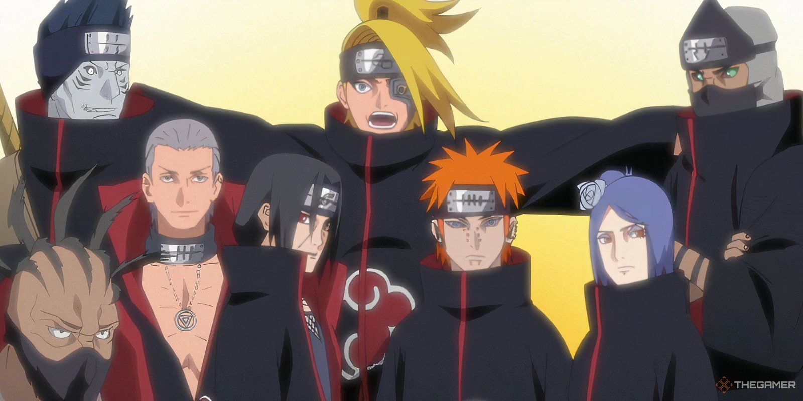 Should You Watch The Naruto Anime Or Read The Manga 9 Sasori, Kizame Hidan, Itachi, Deidara, Pain, Konan, and Kakuzo in Akatsuki attire in Naruto.
