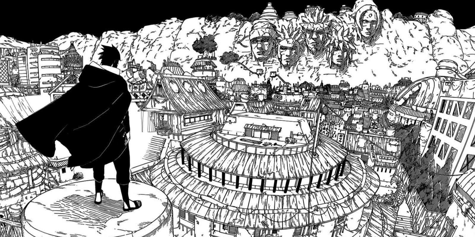 Sasuke looking at the hidden leaf village.
