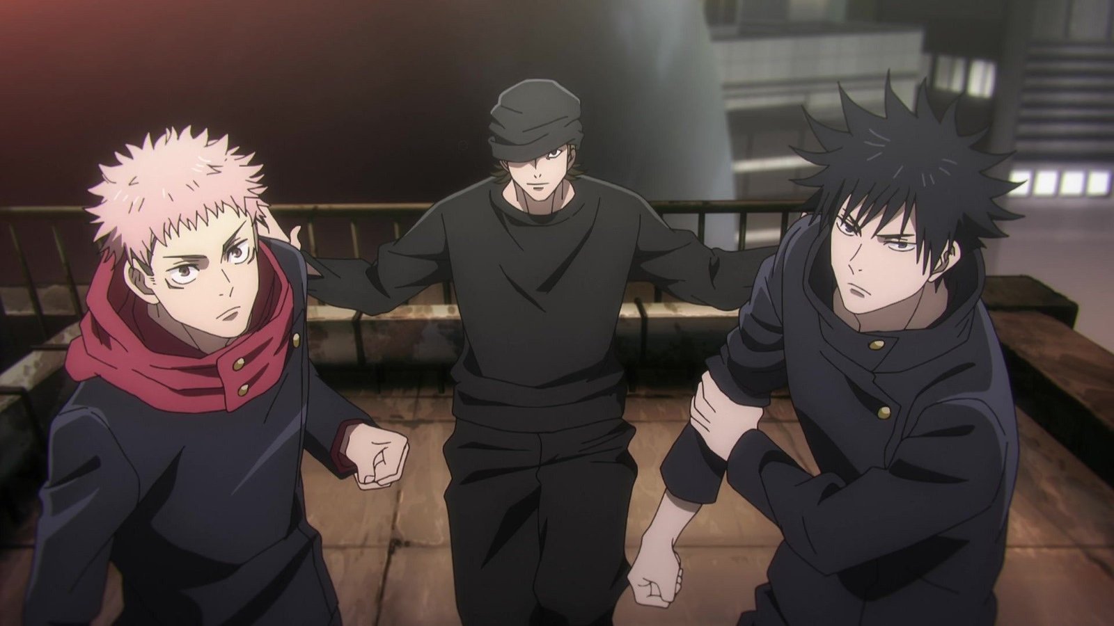 Yuji, Ino, and Megumi during the preparation for the Shibuya attack in Jujutsu Kaisen.-1