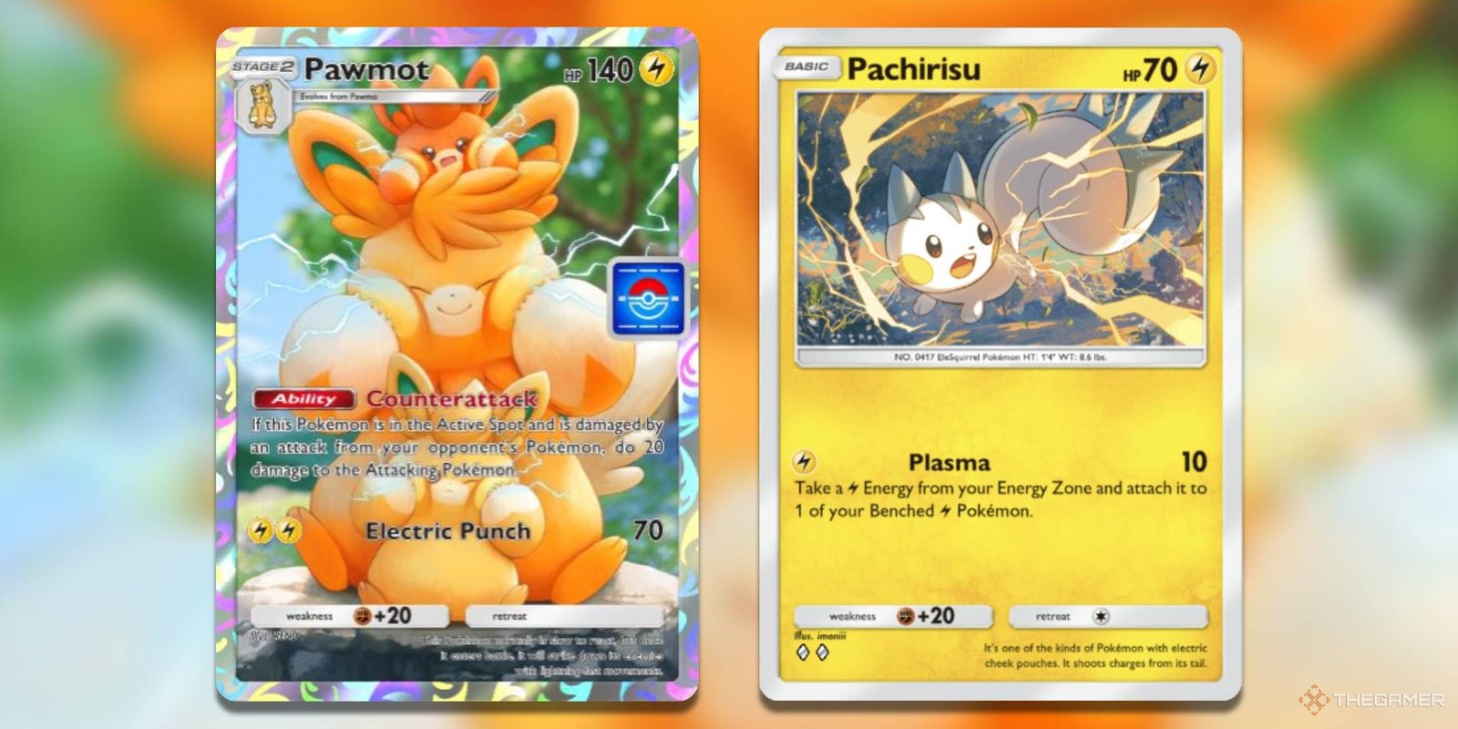 The Pawmot promo card and Pachirisu, from Shining Revelry.
