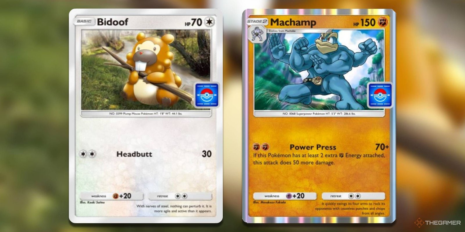 The Bidoof and Machamp Promos, from the Pawmo Drop event.