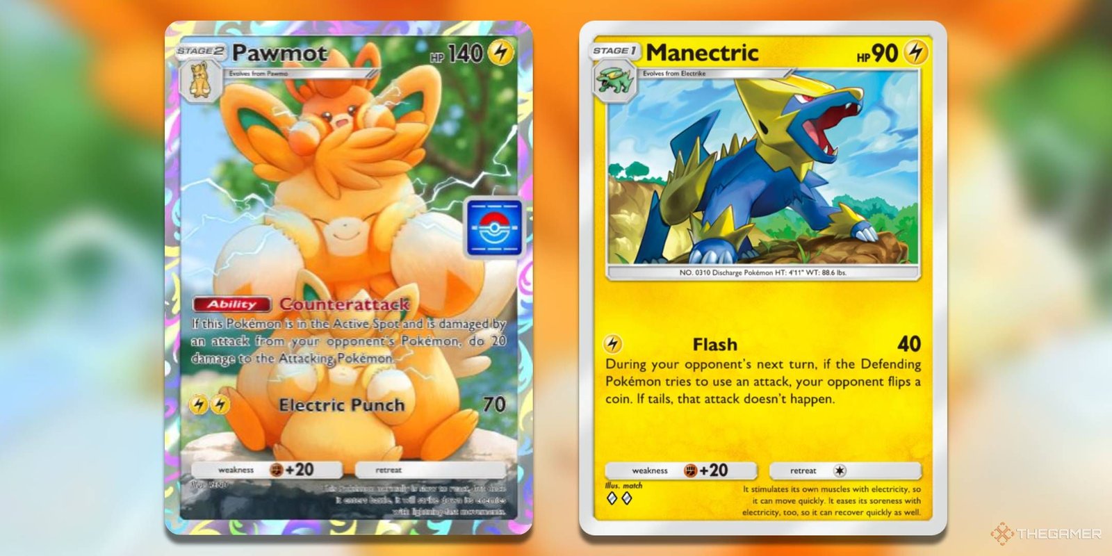 The Pawmot promo and Manectric card from Triumphant Light.