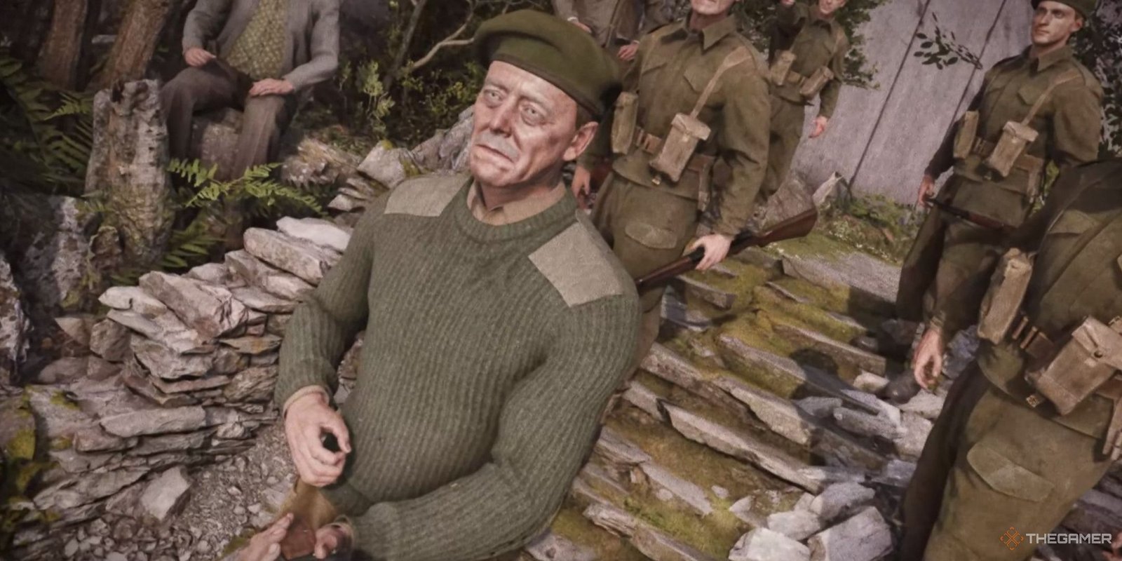 captain sims leads protocol troops at the beginning of atomfall.