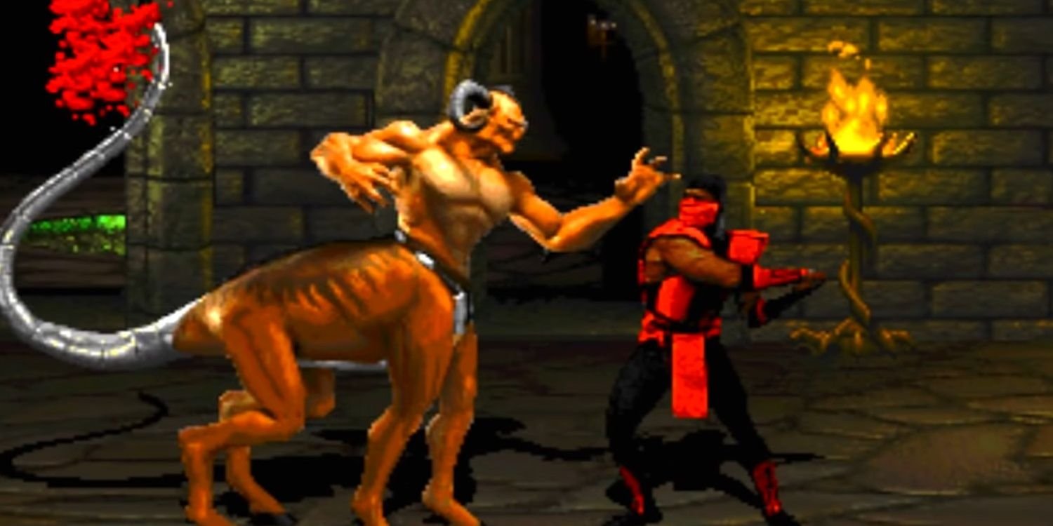Ermac fighting Motaro in Ultimate Mortal Kombat 3.