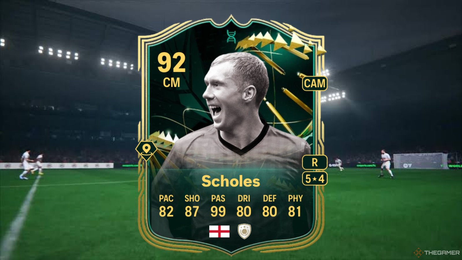 Image showing Scholes card against a faded pitch background.