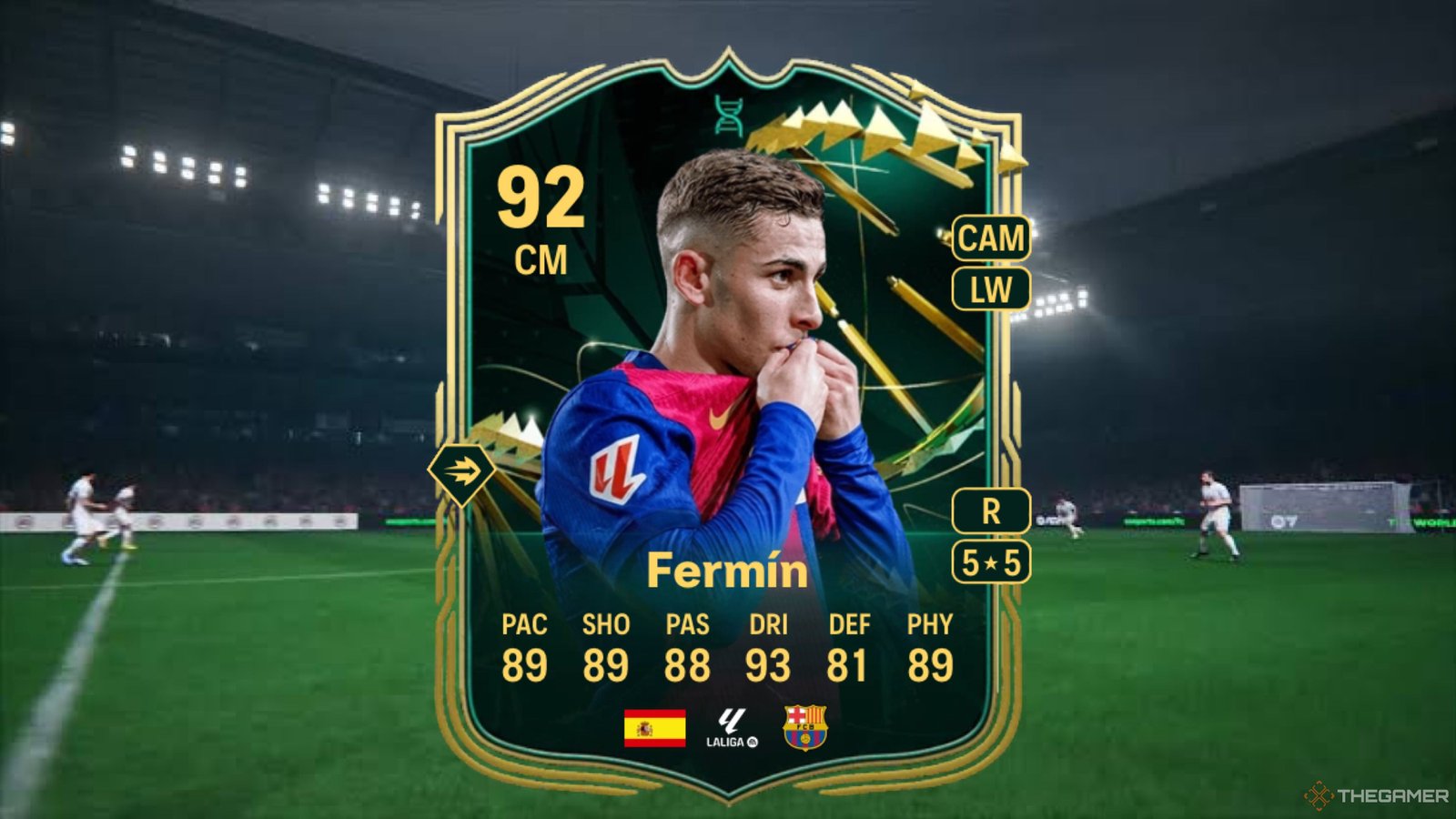 Image showing Fermín card against a faded pitch background.