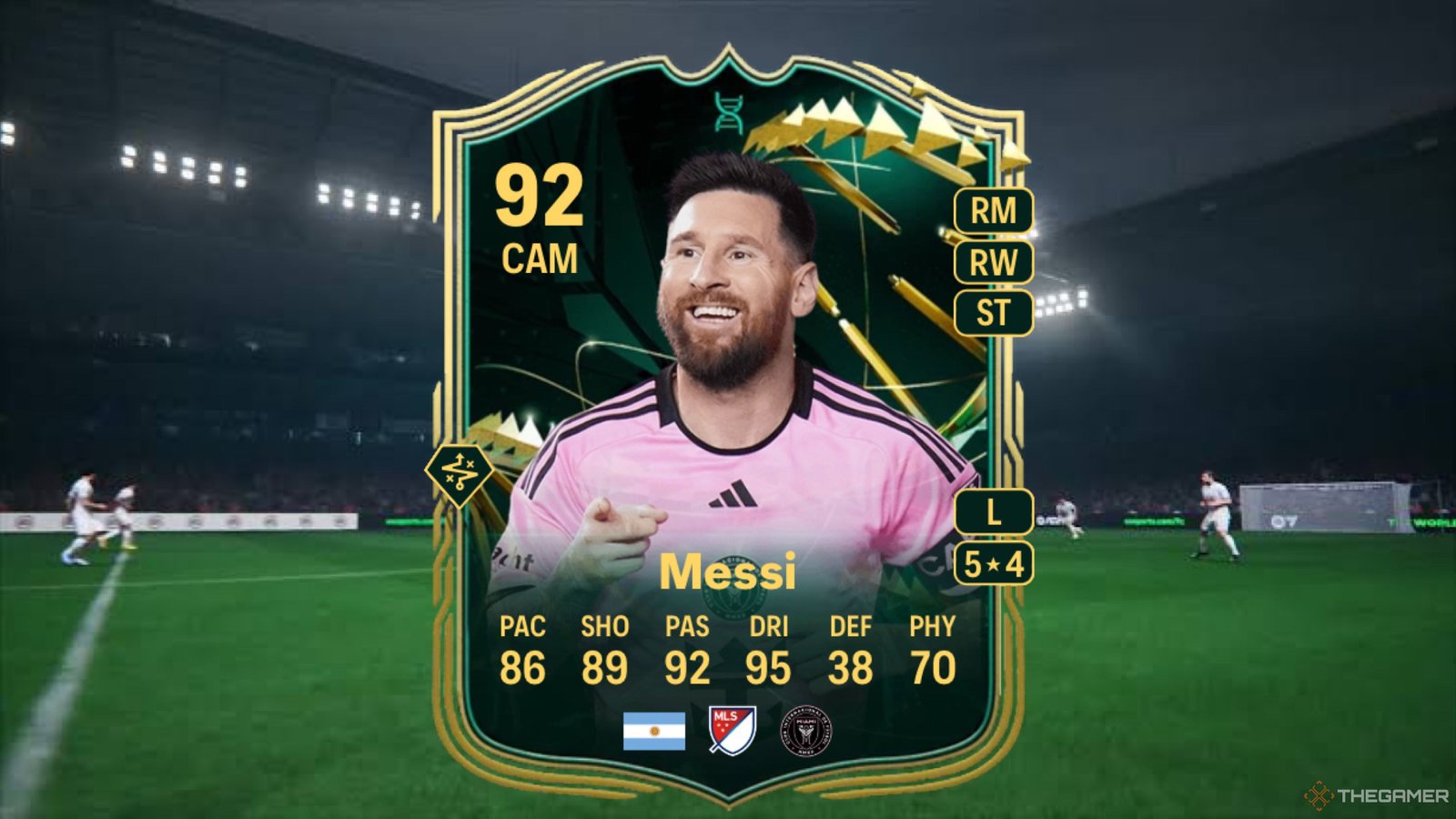 Image showing Messi card against a faded pitch background.