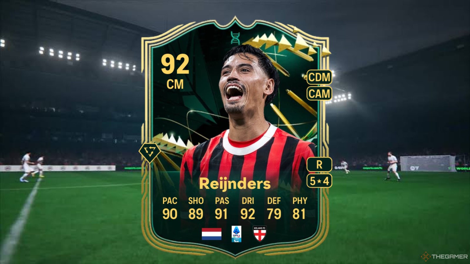 Image showing Reijnders card against a faded pitch background.