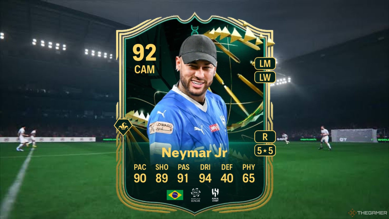 Image showing Neymar card against a faded pitch background.
