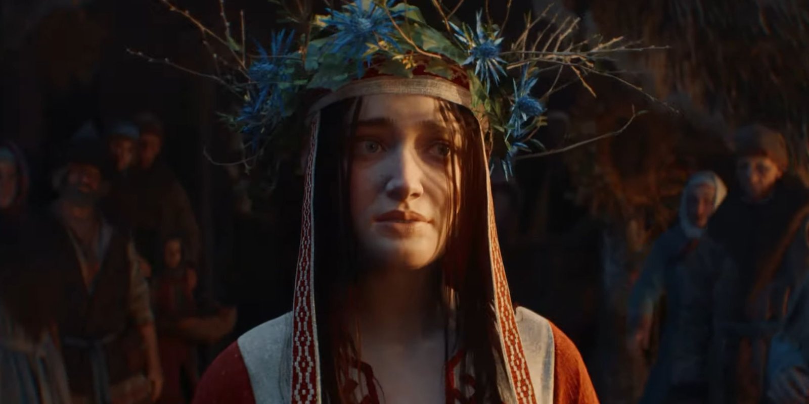 Mioni from the Witcher 4 cinematic trailer looking worried