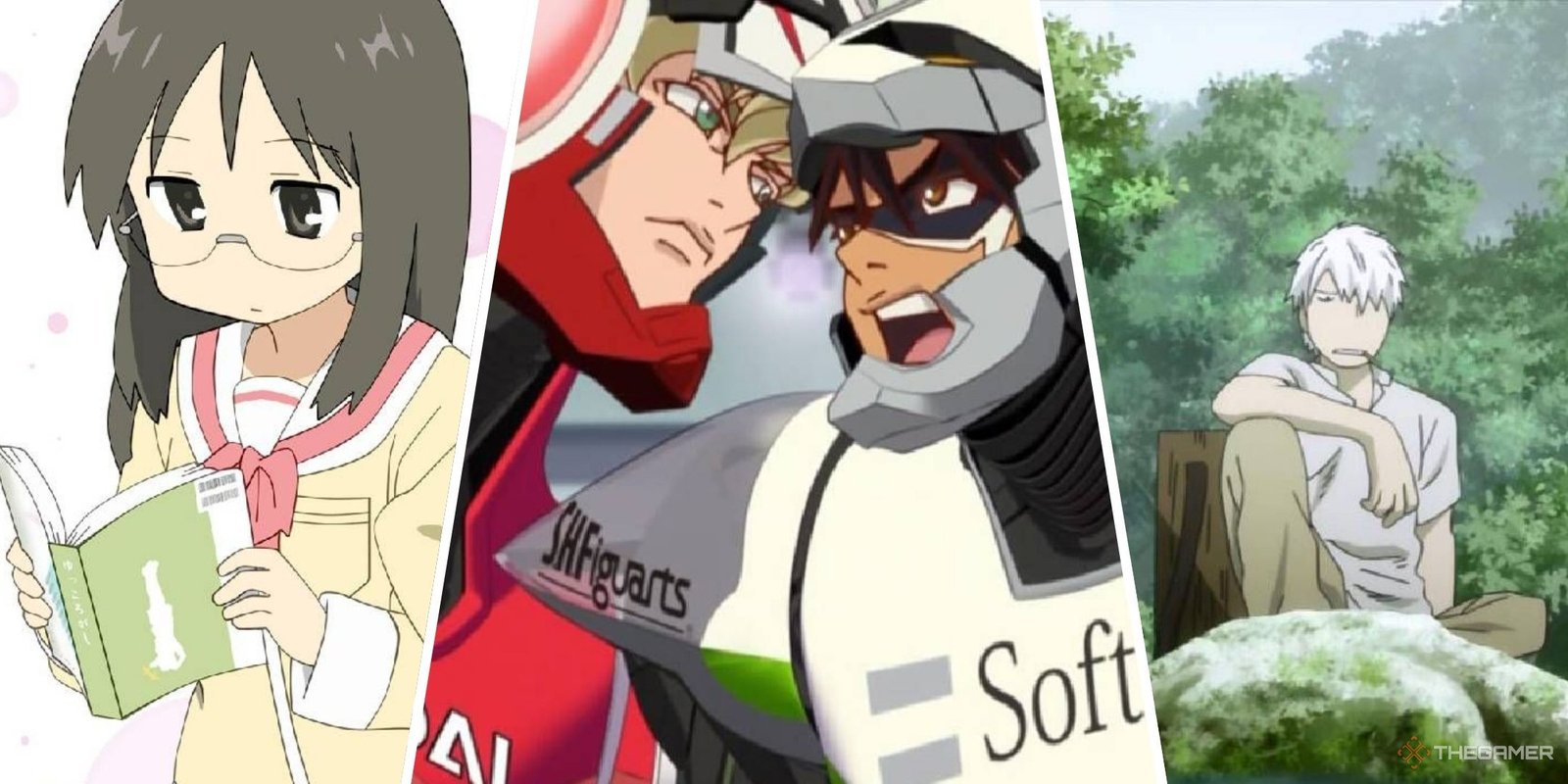 Anime To Watch Based On Your Zodiac Sign 1 Anime collage with Nichijou, Tiger and Bunny, and Mushi-Shi.