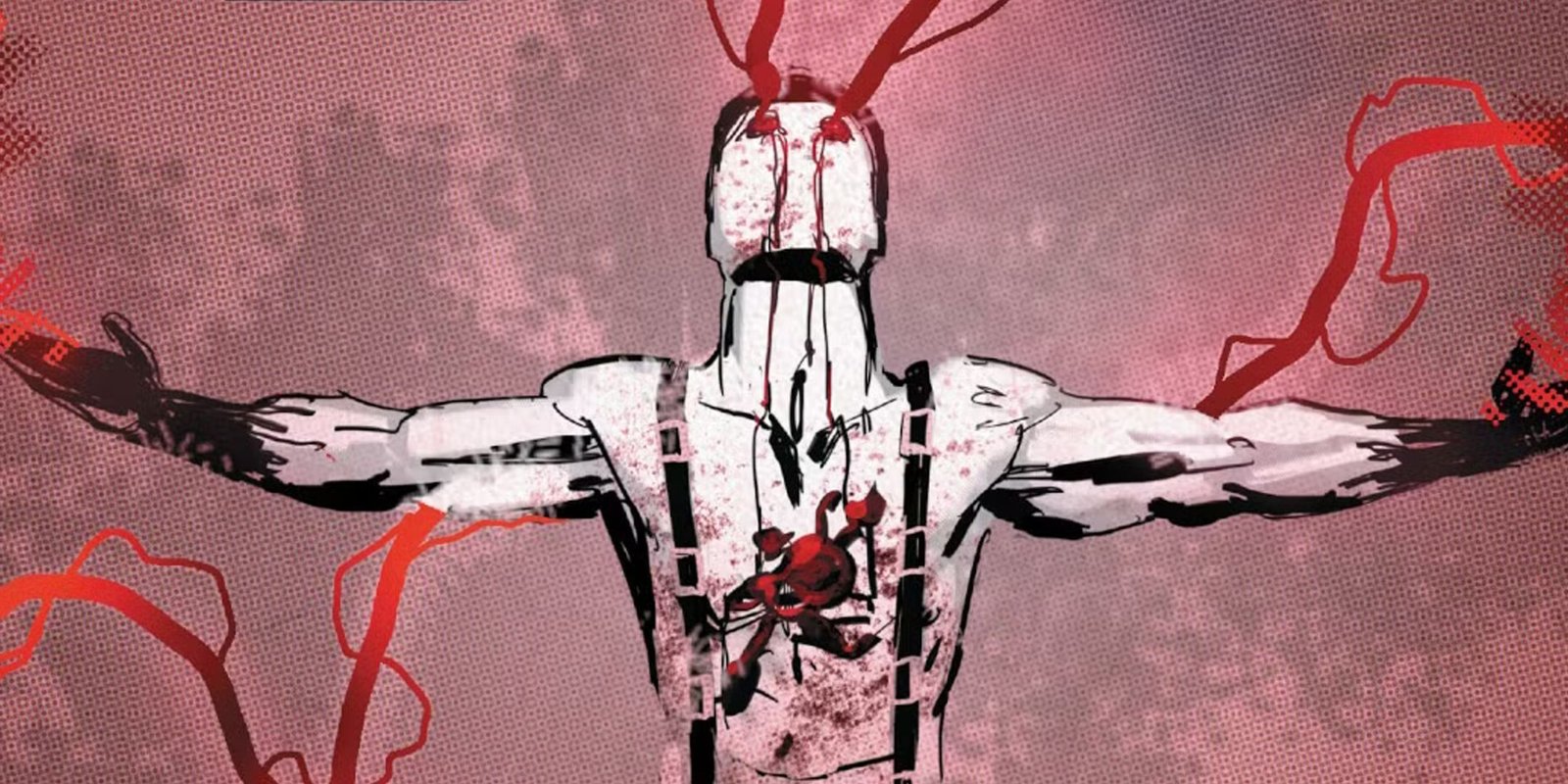 Muse in the Daredevil comics with blood flowing out of his arms and eyes like electricity.