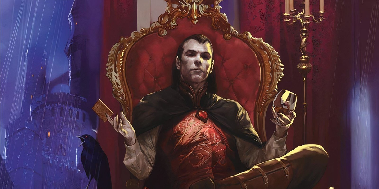 Strahd in his throne in Castle Ravenloft in Dungeons & Dragons. 