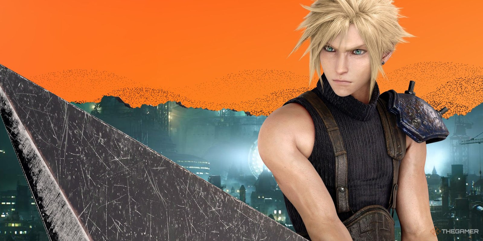Final Fantasy 14's Composer Says It Was "Hell" Working On FF16 At The Same Time 2 Cloud holding the Buster Sword in Final Fantasy 7 Remake over a split image of Midgar and an orange background.