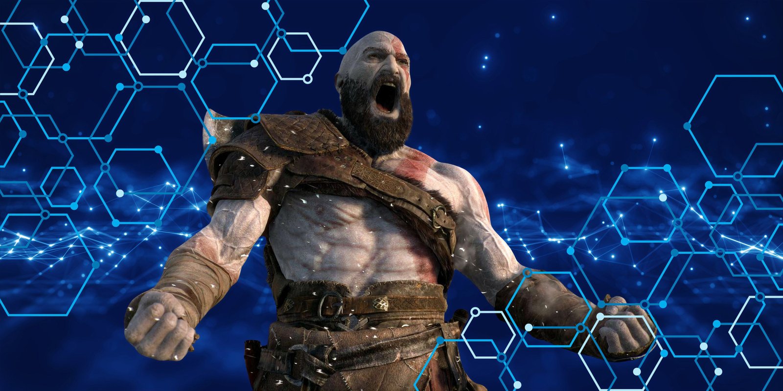 It's Fine That the God of War TV Showrunner Hasn't Played the Games 4 Kratos in front of a tech background