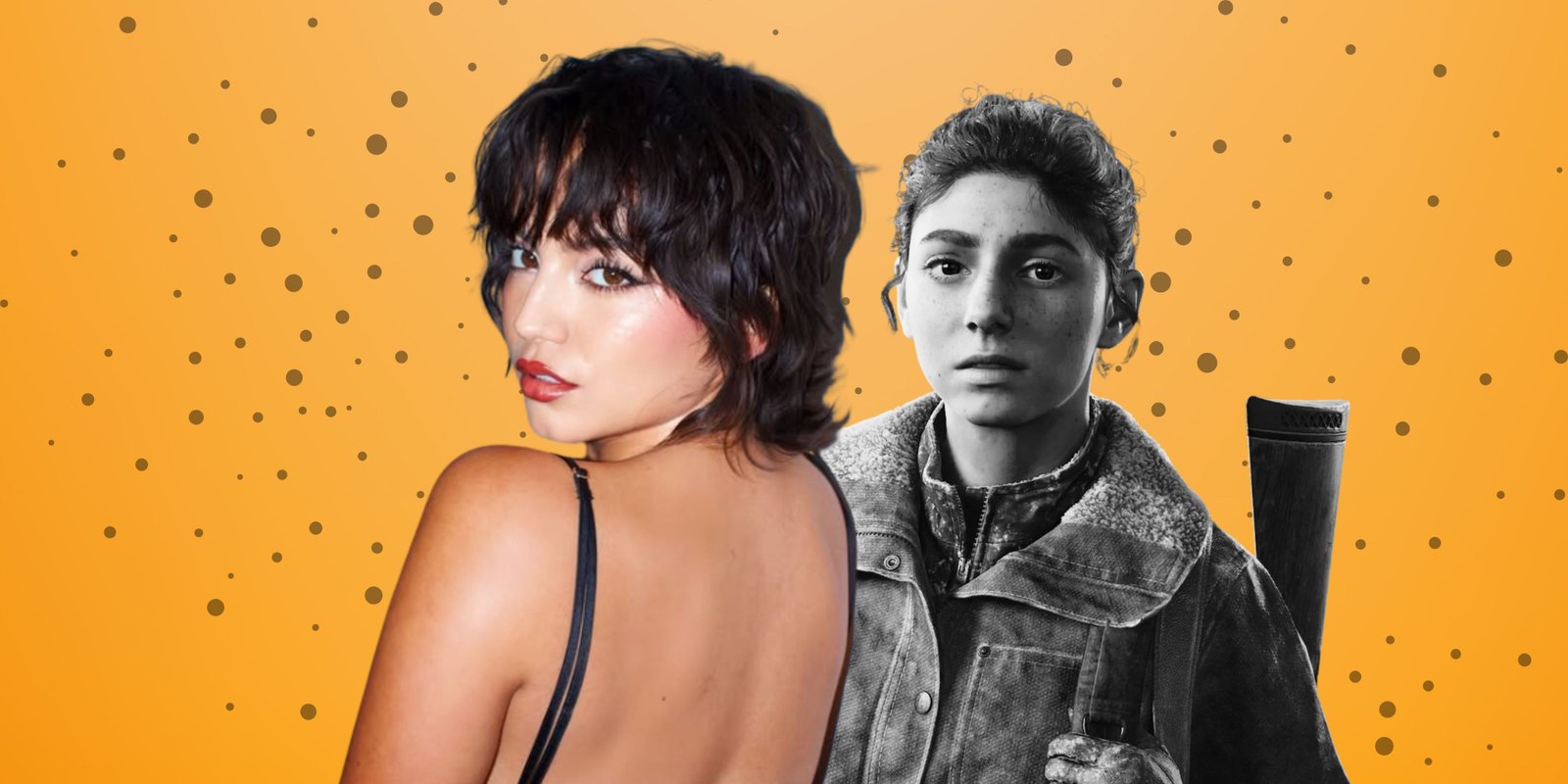 Joel Is Going To Lie To His Therapist In The Last Of Us Season Two, And I Can't Wait 1 Isabela Merced and Dina from The Last of Us on an orange background