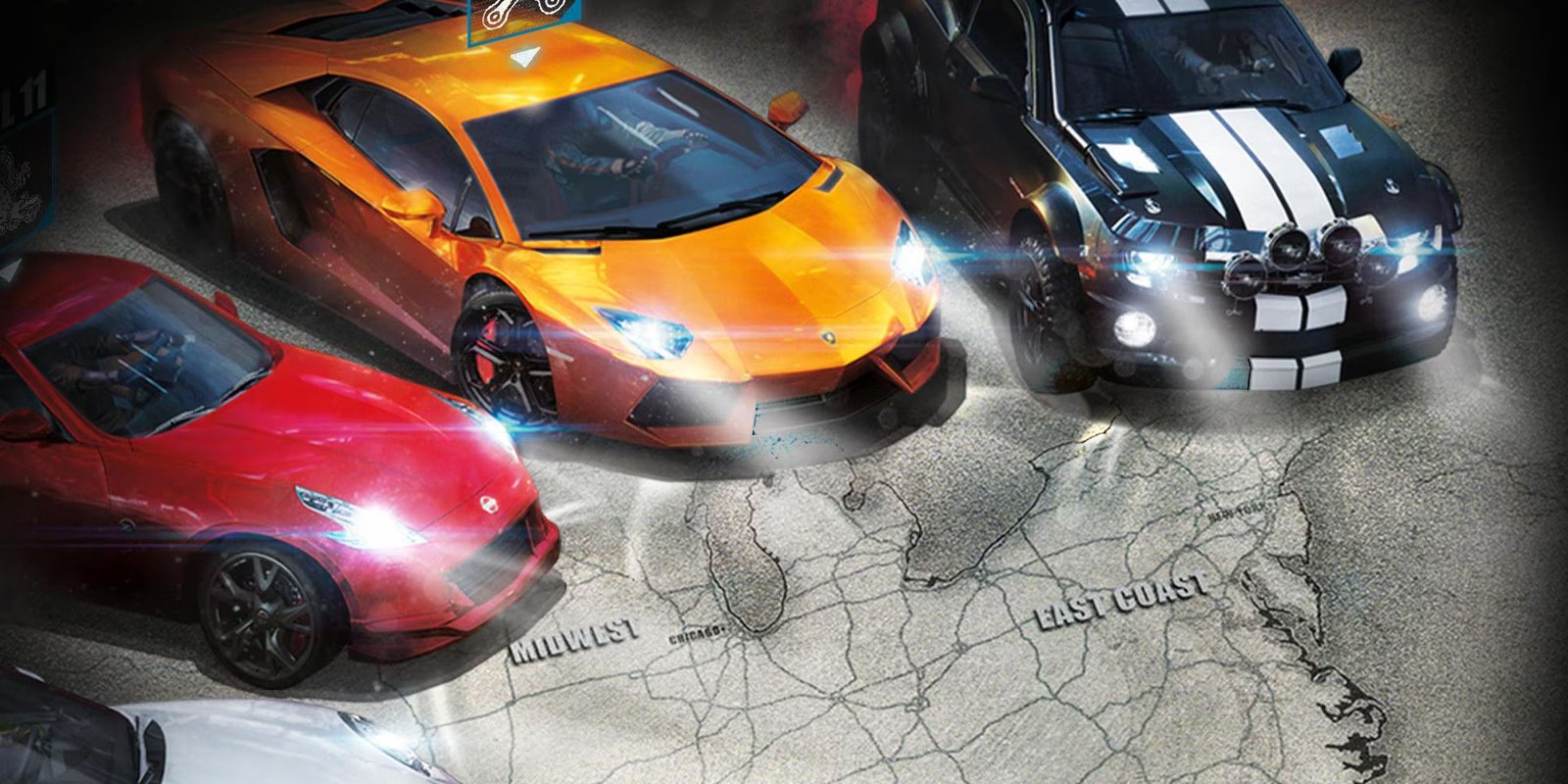 Ubisoft Says "Ownership Rights" Were Never Promised In The Crew Shutdown Lawsuit 1 Three cars on top of a grey map of the east coast of the USA