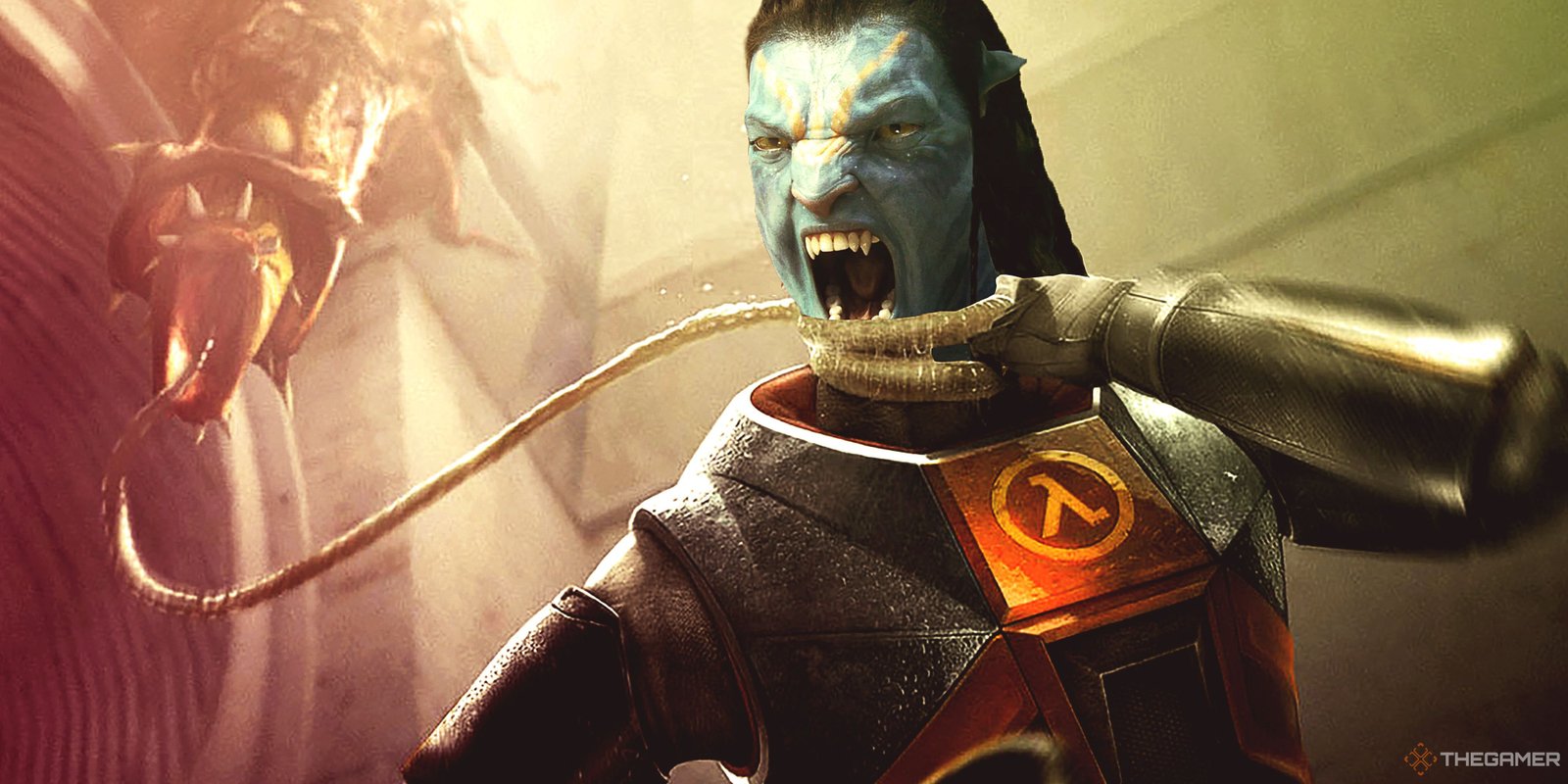 Mickey 17 Would Make A Great Game Because It Basically Already Is One 2 Gordon Freeman getting choked by a Barnacle in Half-Life with his head replaced by Jake Sully's from Avatar.