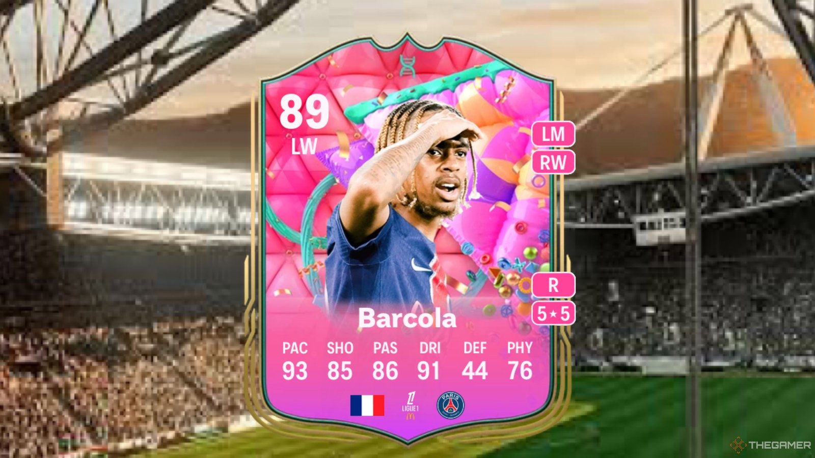 Image showing Barcola card against a faded pitch background.