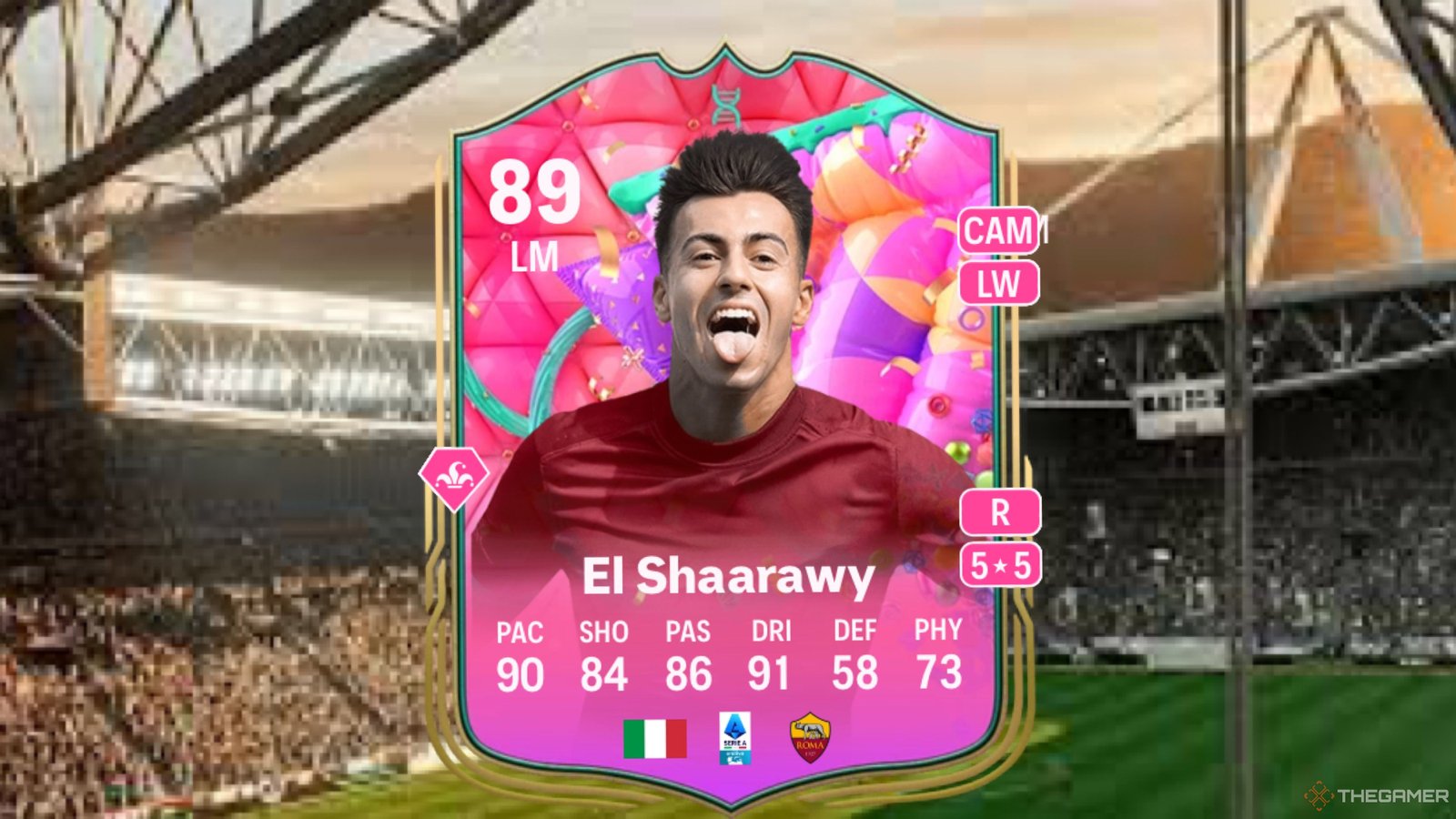 Image showing El Shaarawy card against a faded pitch background.