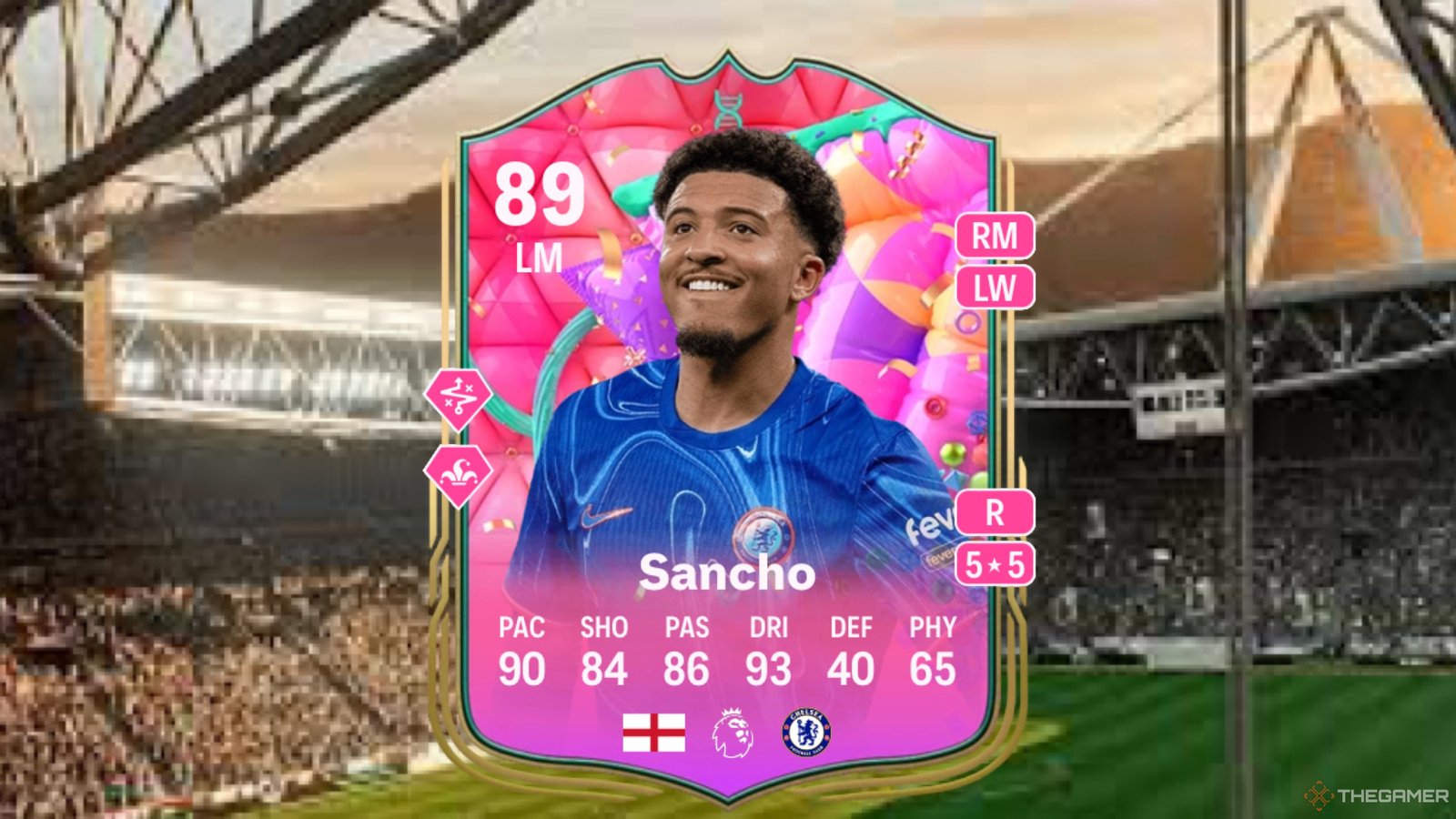 Image showing Sancho card against a faded pitch background.