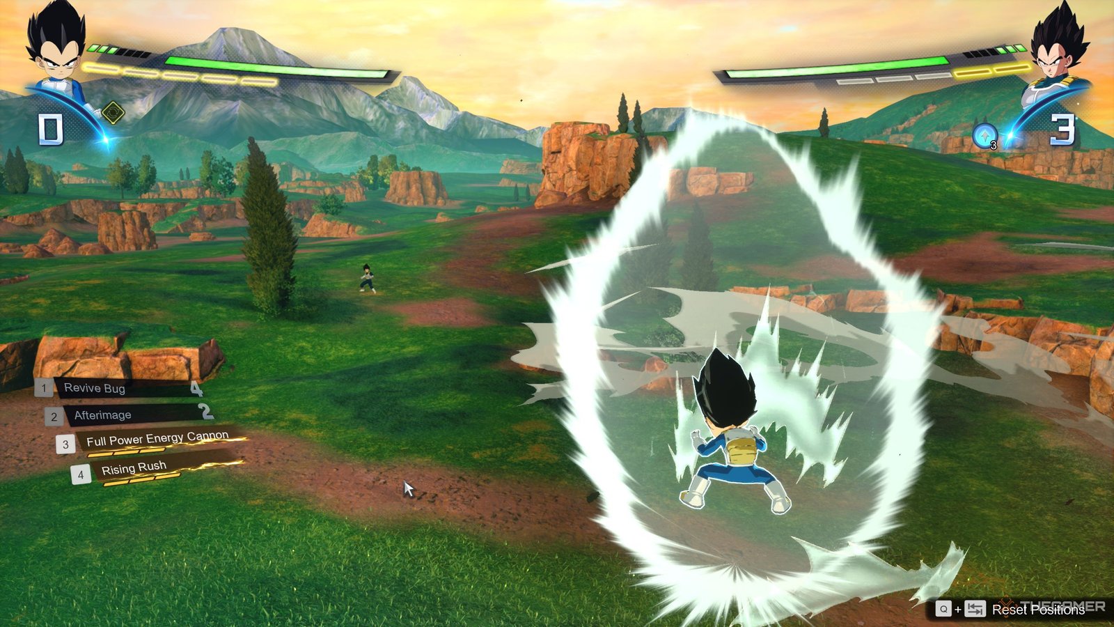 Vegeta Mini base form Ki charging in Dragon Ball: Sparking Zero.
