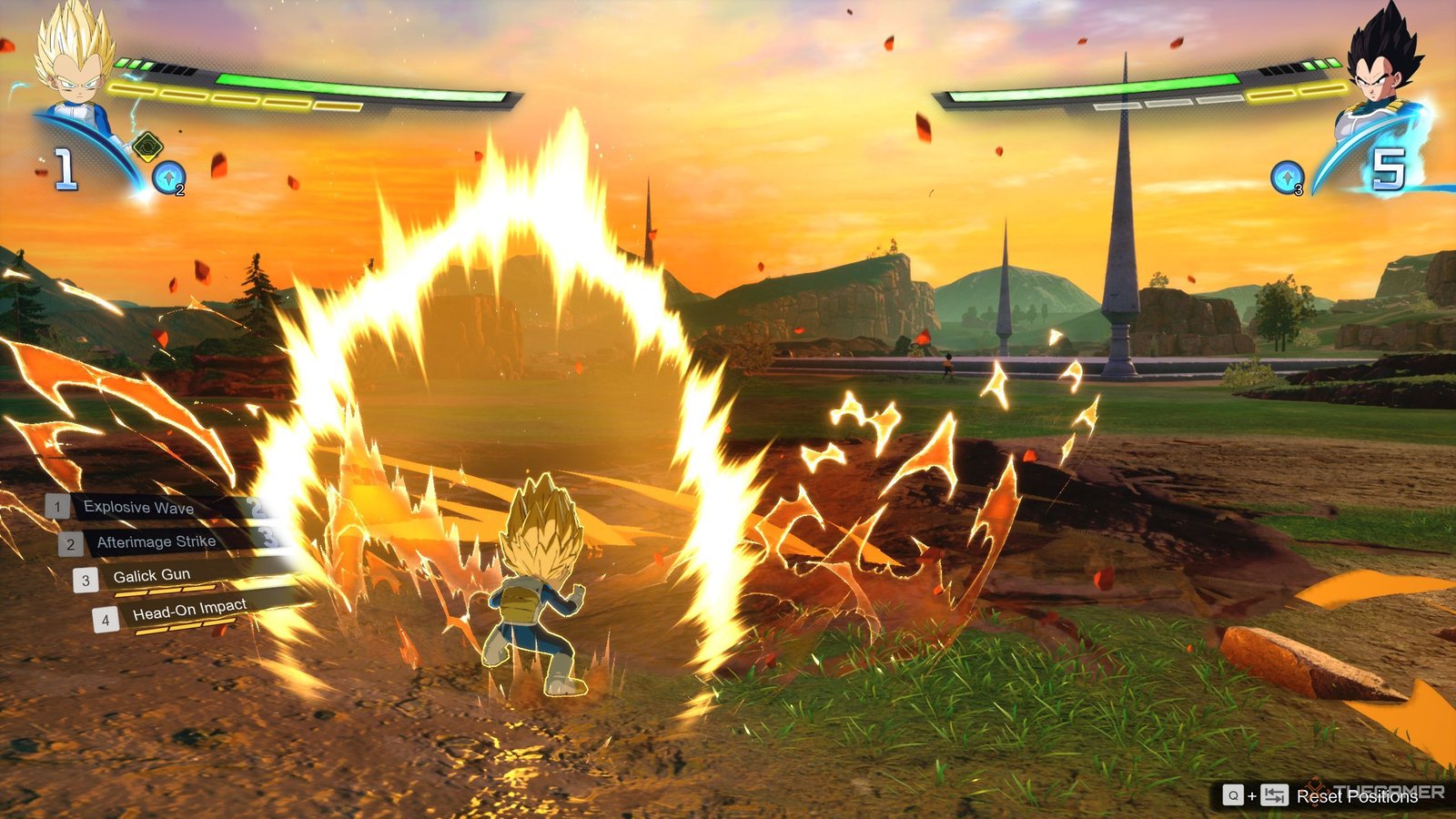 Vegeta Mini SSJ2 Ki charging in Dragon Ball: Sparking Zero.