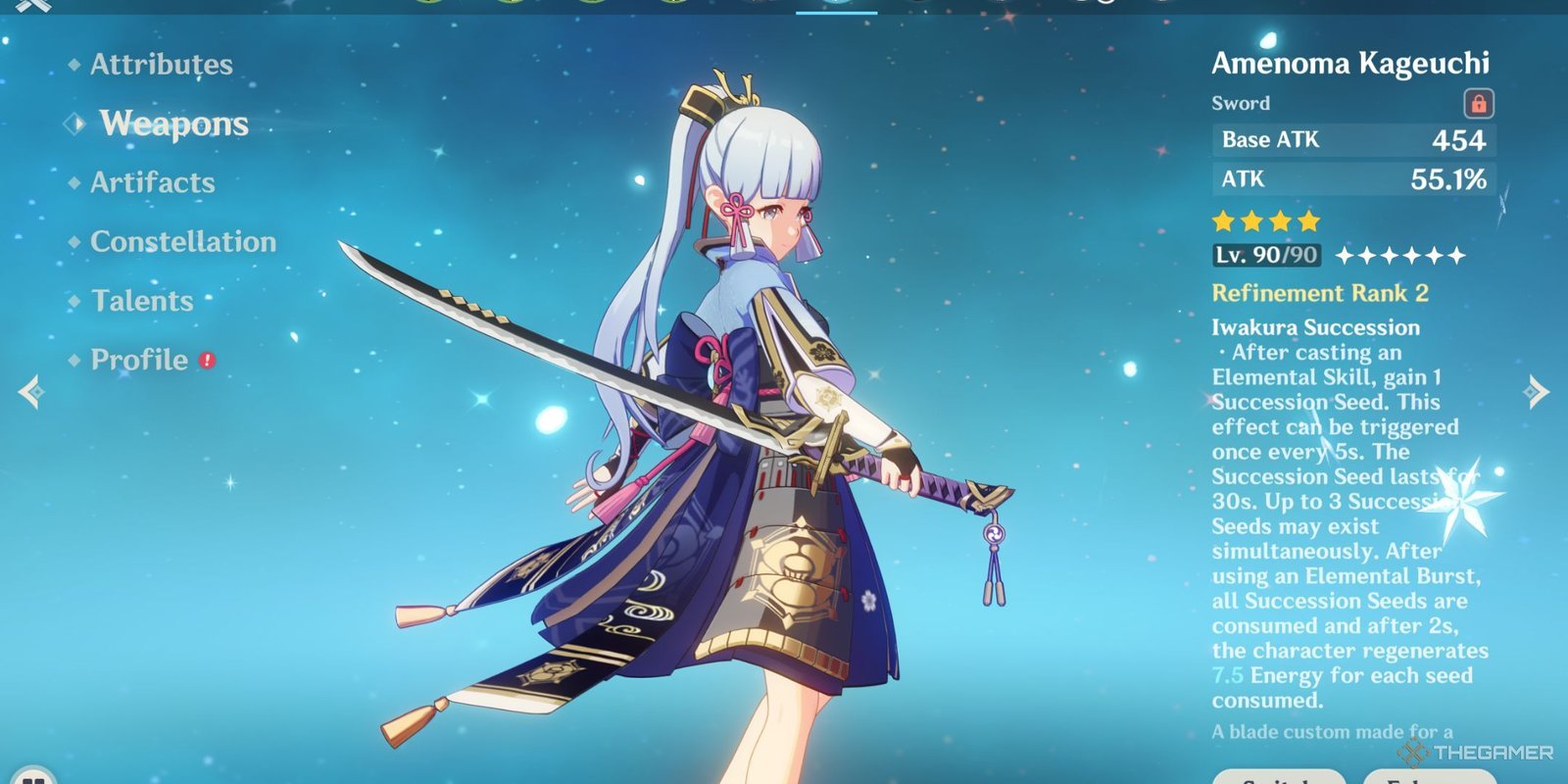 All Swords In Genshin Impact 3 Kamisato Ayaka holding the Amenoma Kageuchi in Genshin Impact.