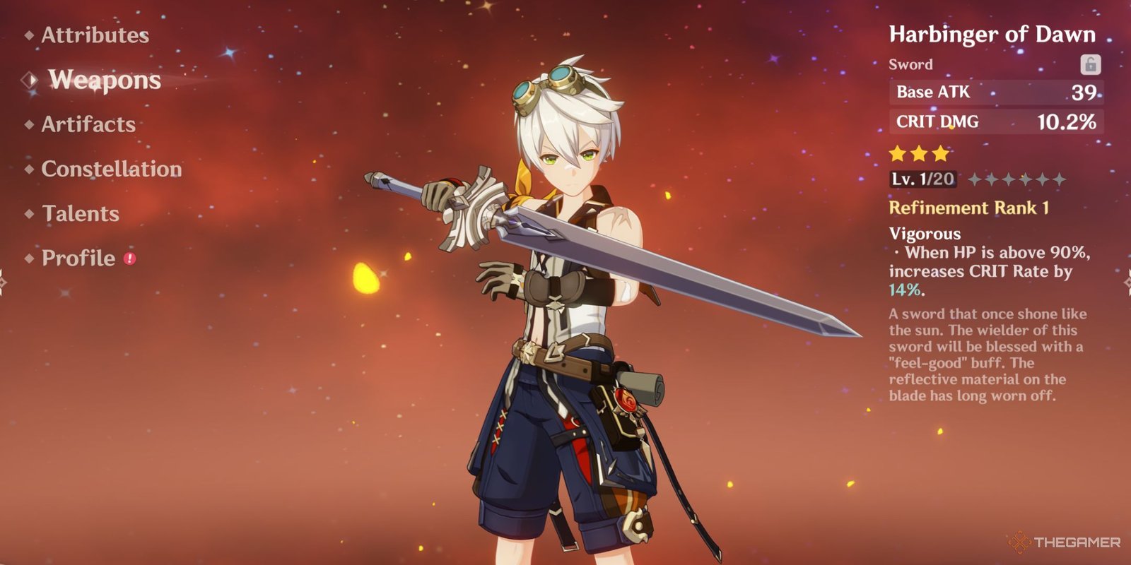 All Swords In Genshin Impact 4 Bennett holding the Harbinger of Dawn in Genshin Impact.
