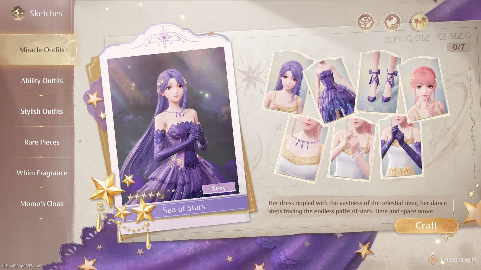 The Sea of Stars Miracle Outfit sketches lined up.