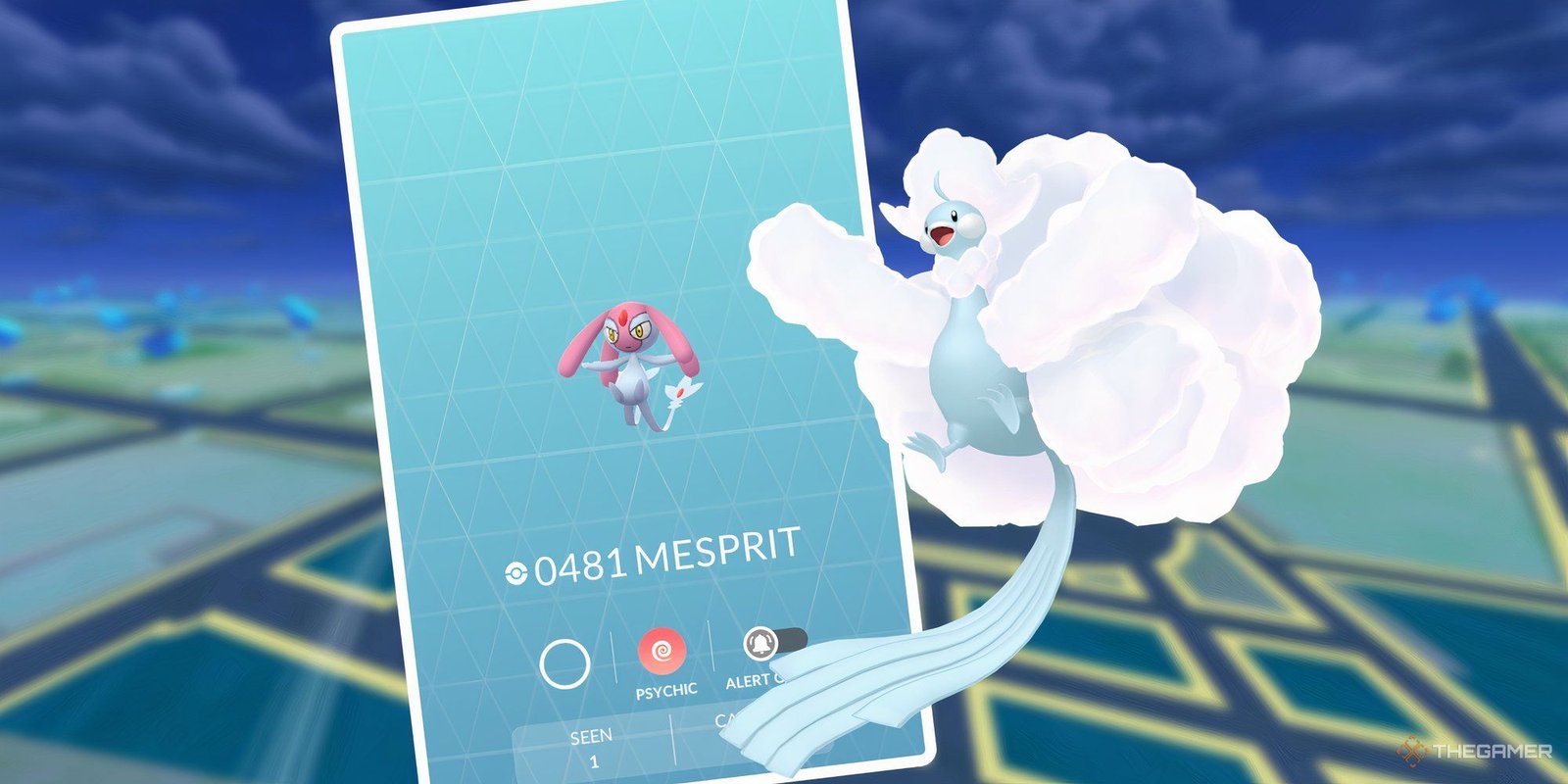 May 2025 Max Battle Guide For Pokemon Go 7 Mega Altaria next to Mesprit's PokeDex screen from Pokemon Go.