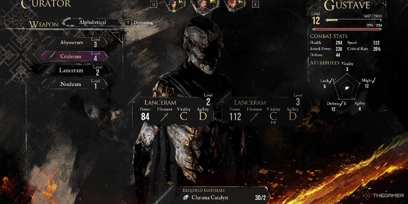 Weapon upgrade menu in Clair Obscur.