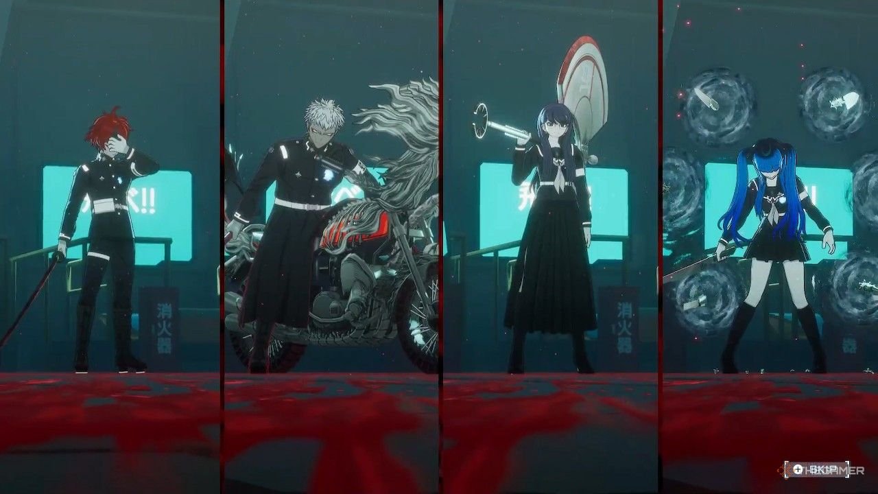 Selecting Takumi, Takemaru, Hiruko, and Darumi for battle in The Hundred Line Last Defense Academy