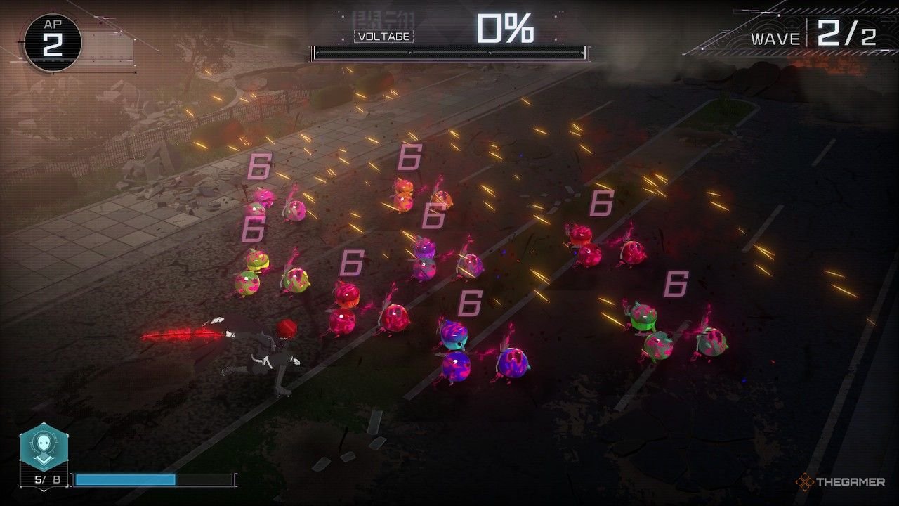 Taking out a wave of invaders in The Hundred Line Last Defense Academy.