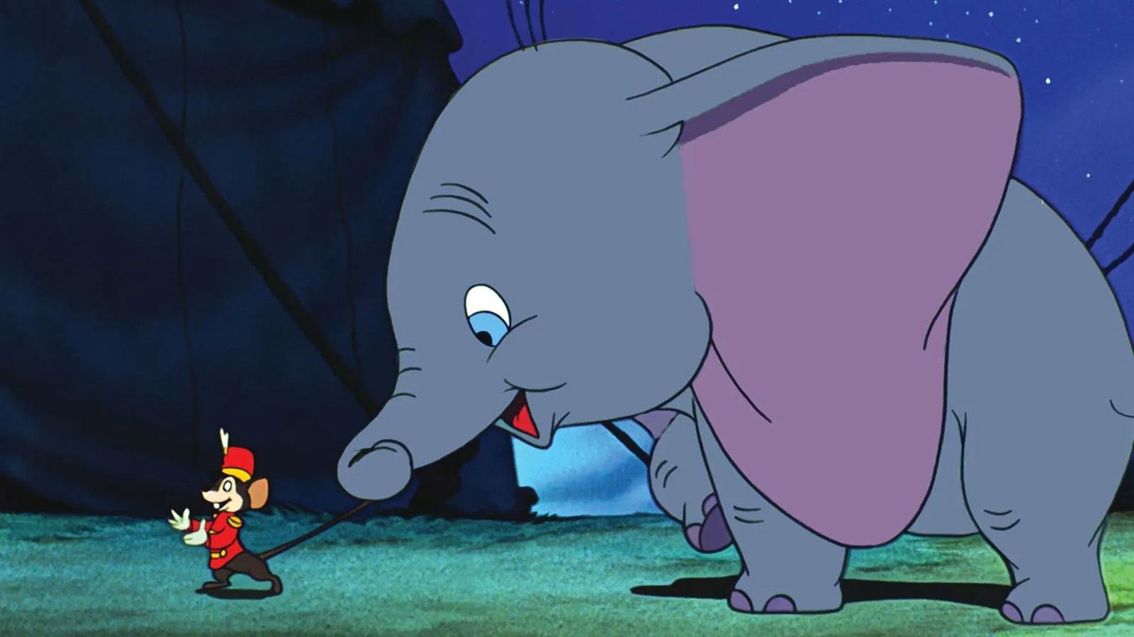 Dumbo is following Timothy Q. Mouse in Dumbo.