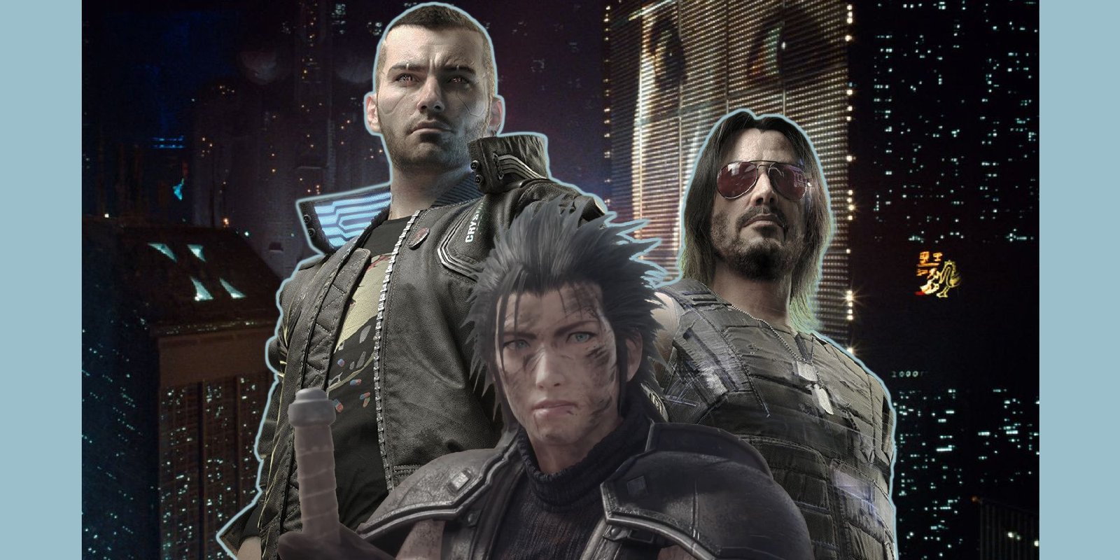 A Next-Gen Blade Runner Has Reportedly Been Canceled 2 Cyberpunk 2077's V and Johnny Silverhand, Final Fantasy VII Remake's Zack, against a backdrop from Blade Runner.