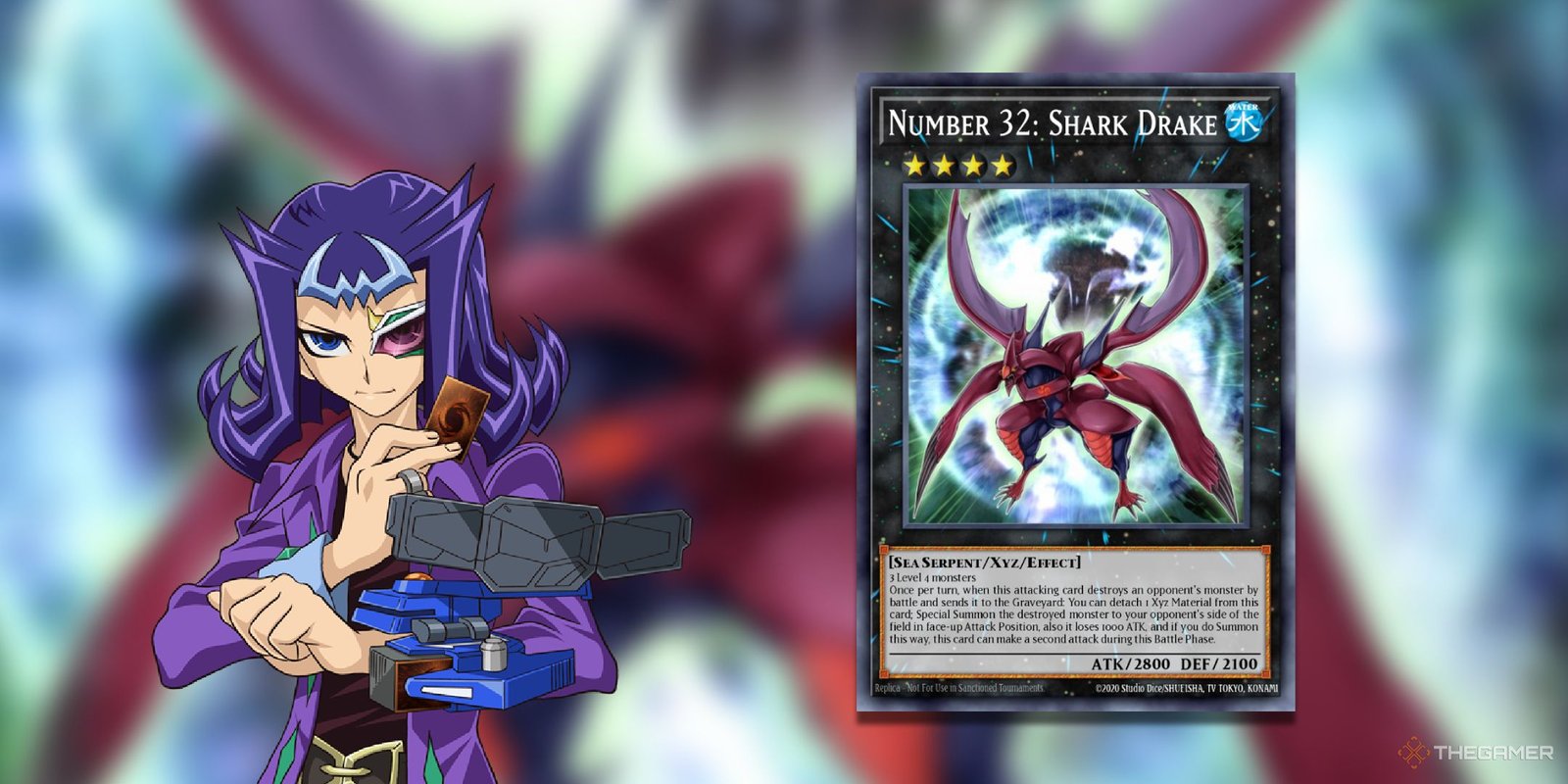 Reginald Shark next to Number 32_ Shark Drake from Yu-Gi-Oh! Zexal.