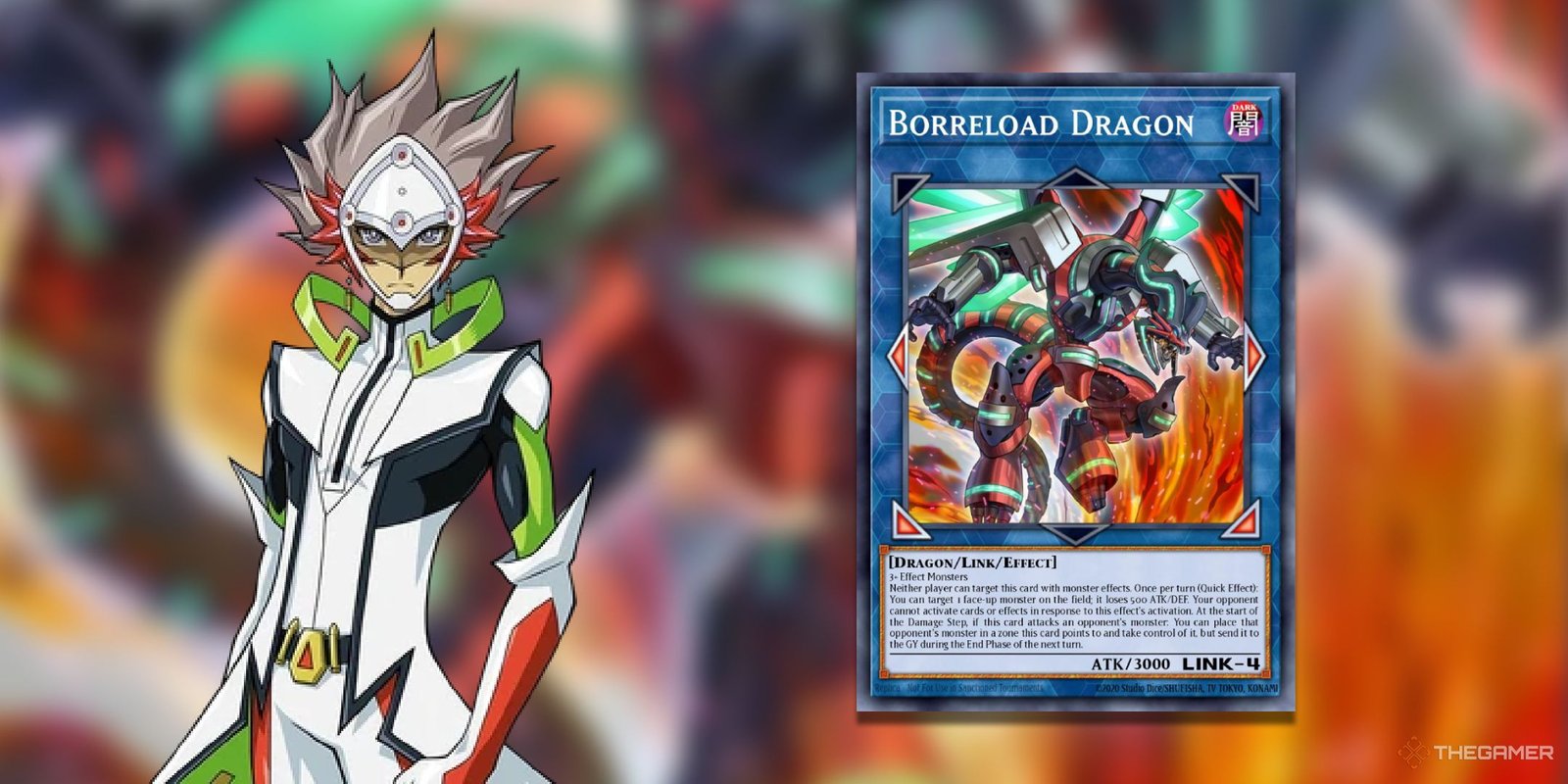 Revolver next to Borreload Dragon from Yu-Gi-Oh! Vrains.
