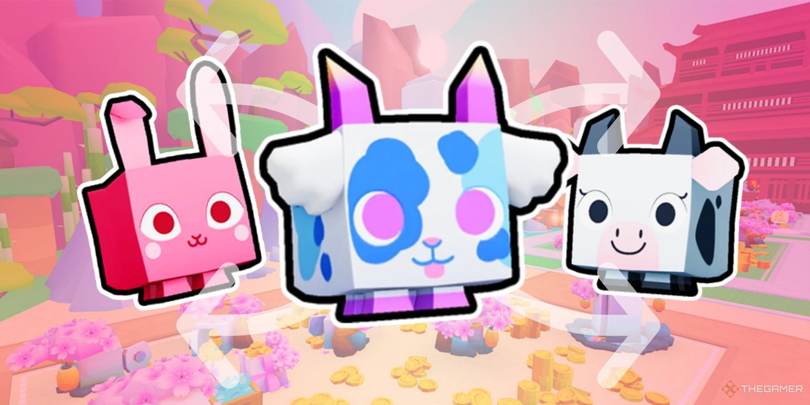 Every Flag In Pet Simulator 99 On Roblox Ranked 3 Roblox: Pet Simulator 99's three pets in front of an area.