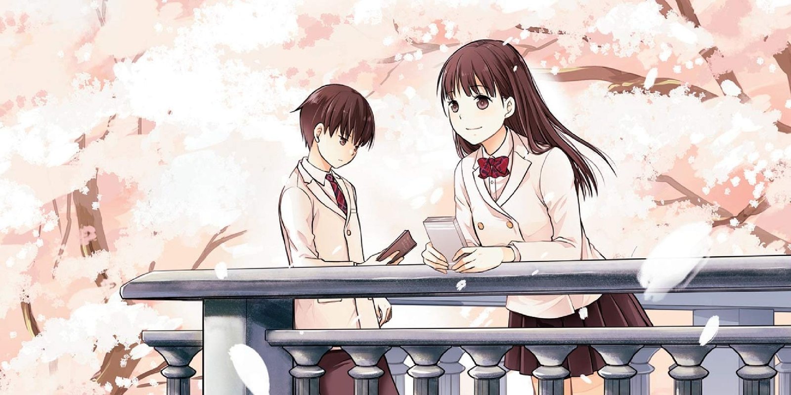 The two main characters near cherry blossoms in I Want To Eat Your Pancreas.