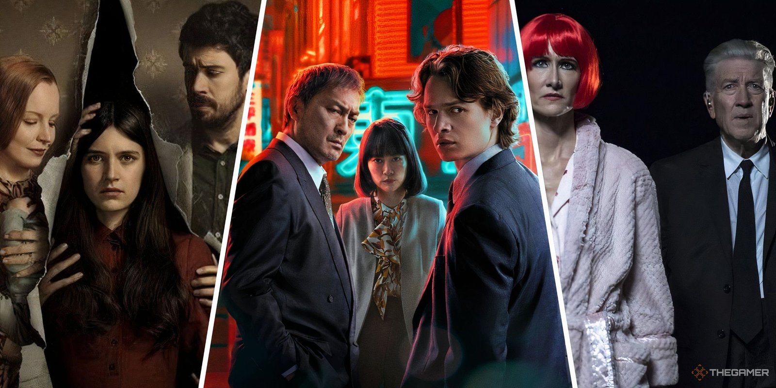 You Should Watch The Best Shows About Gangsters, Capiche? 11 Three-image collage of main art and scenes from Servant, Tokyo Vice, and Twin Peaks: The Return.