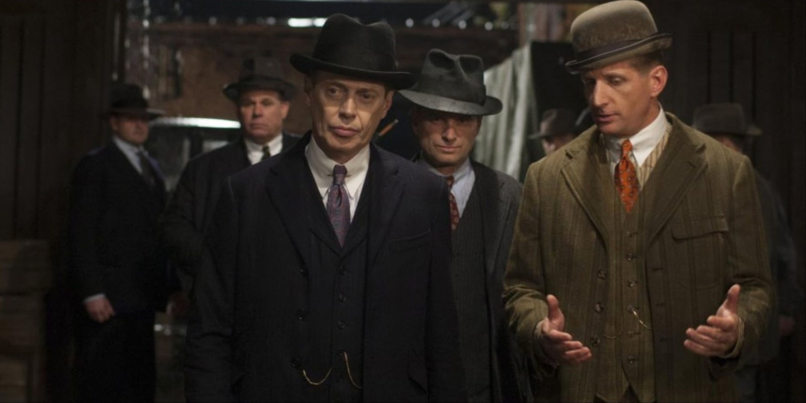 Steve Buscemi, Shea Whigham, and other suited actors in Boardwalk Empire.