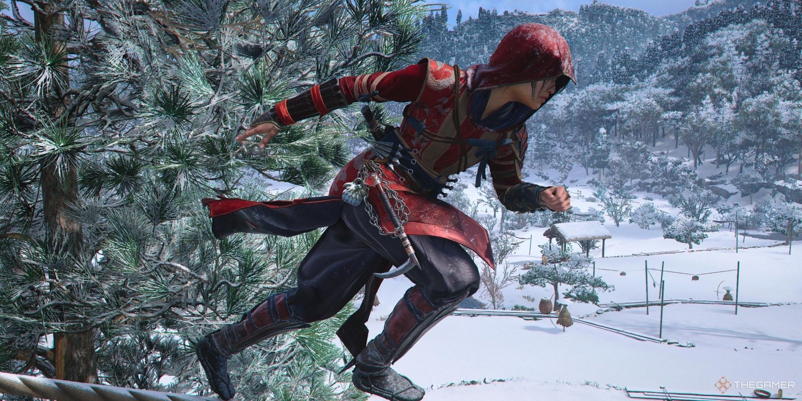 Naoe running, inspired by Naruto, in Assassin's Creed Shadows.