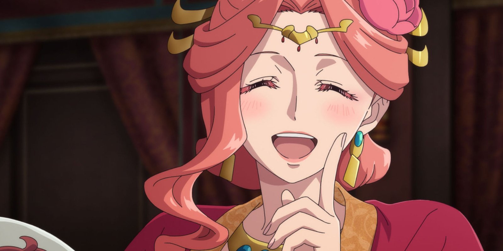 Gyokuyo smiling and laughing in Apothecary Diaries. 