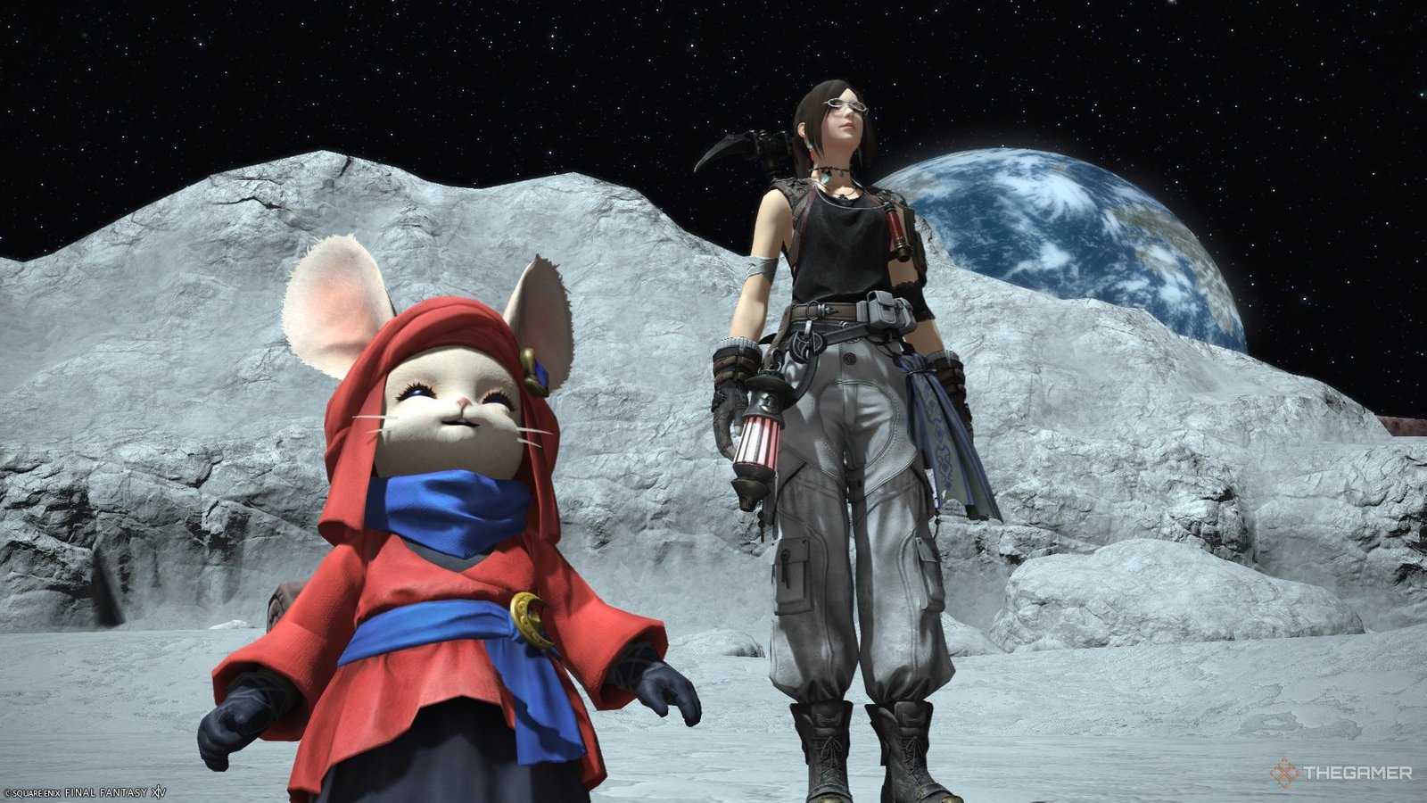 A player and a loporrit in Final Fantasy 14.