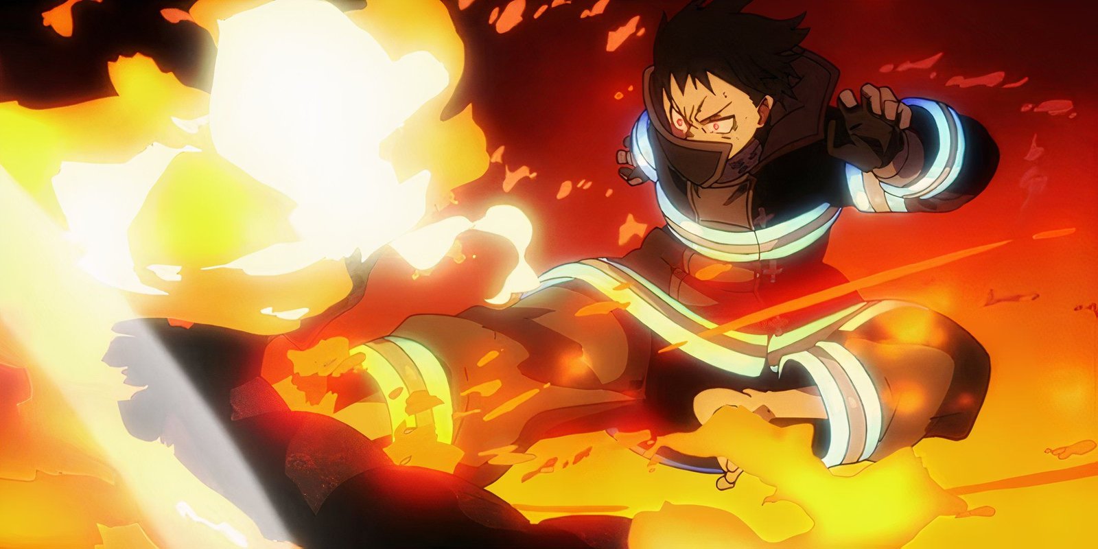 Shinra Kusakabe launches an explosive kick in Fire Force.